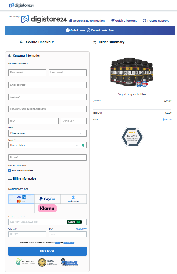 VigorLong order page